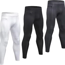 belity 3 Pack Men Compression Pants Stretchable Bodycon Moisture-Wicking Quick Dry Zipper Pocket Running Tights Workout Leggings Sportswear-picture-16