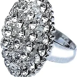 pink hub Women's Silver Color with Little White American Diamond Adjustable Finger Ring-picture-52