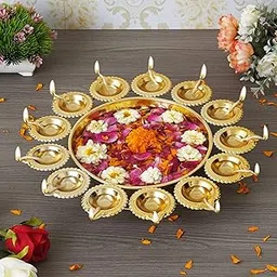Webelkart Diya Shape Flower Decorative Urli Bowl for Home Handcrafted Bowl for Floating Flowers and Tea Light Candles Home,Office and Table Decor| Diwali Decoration Items, Metal, Gold-image-16