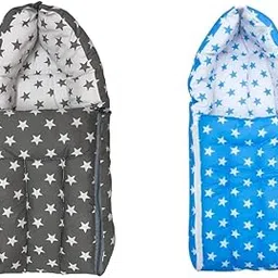 QOC 3-in-1 Baby Sleeping Bag and Carry Nest Combo for Newborns 0-3 Months | Twin Star Print Baby Bedding Bundle| Grey Stars & Blue Stars-picture-12