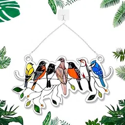 KRAAFTAR Stained Glass Birds Window Panel Hanging Suncatcher 20.5x12.5cm-picture-10
