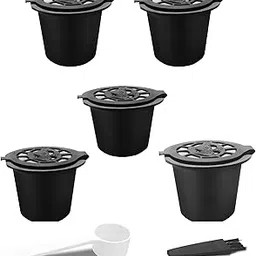 6 PCS Refillable Coffee Capsules, Refillable Capsules Reusable Capsule Coffee Capsules Refillable Capsule with Coffee Spoon with Brush-image-1