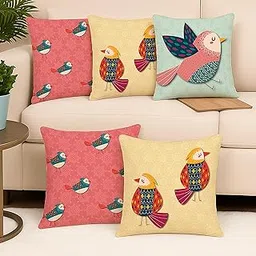 Amazon Brand - Umi Cute Birds Printed Polycotton Cushion Cover, Set of 5 (16 x 16 Inches / 40 x 40 Cm) image 1