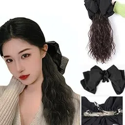 DAZZ LOOK® Buffterfly With Large Bow Clip In Wavy, Curly 16 to 18 Inches Long Ponytail Hair Extension, Very Soft Hair, Brown Color, Matte Finish-picture-31