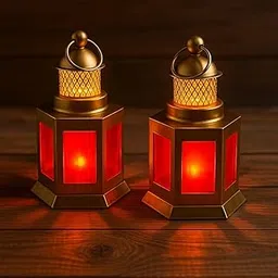 D4decor Moroccan Lantern Set, Gold with Red Glass, Decorative Tealight Candle Holders for Home, Festival, Diwali,Ramadan Decor, Indoor and Outdoor Use Candle Included (Gold & Red Pack of 2)-image-99