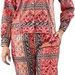 unifringe Sleeve Jaipuri Print Rayon Women's Night Dress Set – Soft & Breathable Corset for Women for Comfortable Sleep | Night Suit for Women | Night Pants for Woman | Woman Night Dress Set-picture-12