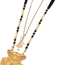 Women's Gold Plated Intricate Motif Mangalsutra with Colorful Enamel Accents and Ballerina Pendant Layered Necklace Set, Traditional Black Beads Indian Jewelry-MD-025-image-52