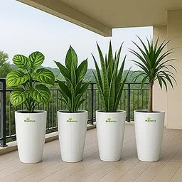 Rukonza 18 Inch Solid White Tower Planter – Lightweight, Weather Resistant Polymer Flower Pot with Drainage for Indoor and Outdoor Use, Home, Office, Garden & Balcony (Pack of 4) image 1