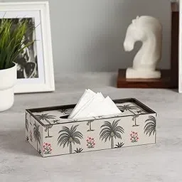 India Circus by Krsnaa Mehta Chevron Palms Tissue Paper Box Holder for Car and Home Decor, Gifting, Office Desks, Rectangular, MDF Vinyl Print-picture-23