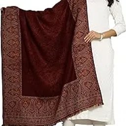 Ravaiyaa - Attitude is everything Soft and Warm Winter Wool Shawl, Indian Stylish Jamawar Paisley Pattern Kashmiri Shawl, Wrap, Faux Pashmina for Women's (Maroon)-picture-51