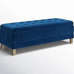 LEGACY OF COMFORT Double Border 2 Seater Sofa Velvet Upholstered Ottoman Bench with Storage, for Living Room, Bedroom, Entryway (Blue)-image-71