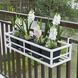 IRON LANDS SOLID Railing 26 in Pot Stand Indoor Outdoor Premium Hanging Grill Plant Stand for Balcony Home Office Kitchen Corridor Gamla Stand for Balcony Decor (White) image 1