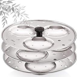 blluex 3 Plates Stainless Steel Heavy Quality Idli Stand for 3 Liter Cooker | (9 Big Size idli Maker Stand Kitchen Tool 3 Plates, Silver)-picture-0