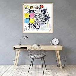 ArtzFolio Masonic Symbol Tattoo Image | Bulletin Board Notice Pin Board | Vision Soft Board Combo with Thumb Push Pins & Sticky Notes | Natural Brown Frame | 24 x 24 inch (61 x 61 cms)-image-31