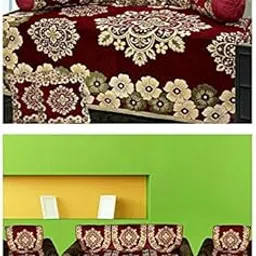 AK DECOR STORE Combo of 6 Set of Velvet Sofa Cover and 500 TC Velvet Diwan Set -90 X 58 Inches Single Bedsheet, 16 X 16 Inches 5 Cushion Covers and 32 X 18 Inches 2 Boester Covers - (Maroon, Standard)-picture-37