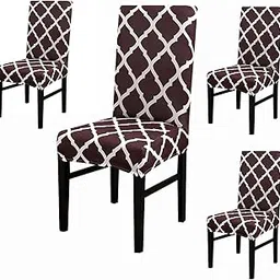 Rabhnoor Polyester Blend Stretchable Diamond Printed Dining Chair Covers (Set of 4, Brown, Standard)-picture-15