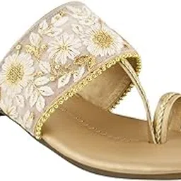 glematoz Women's Ethnic Flats ?Traditional Slip-On Kolhapuri Style Sandals ||with Detailing for Festive & Wedding Footwear Toe Ring Sandals-picture-19