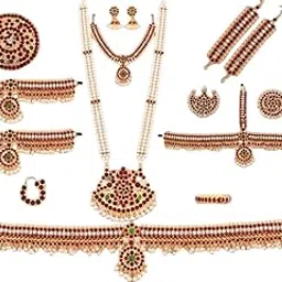 Elite Trading bharatnatyam Dance Jewelry set for Women and girl (White and Red Kempu Stone with Moti Haram)-picture-58