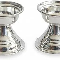 Traditional German Silver Diya Set, 2 Piece Decorative Oil Lamps, Silver Plated Finish, Floral Motifs, for Prayer Room and Festive Decor-picture-21