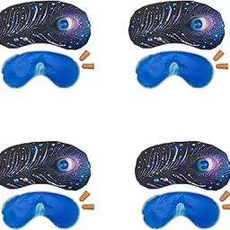 Samtrish Adjustable Eye Mask for Sleeping – Peacock Feather Design, Gel Insert & Earplugs – Soft & Breathable Material for All Night Comfort. | Pack of 4-picture-25