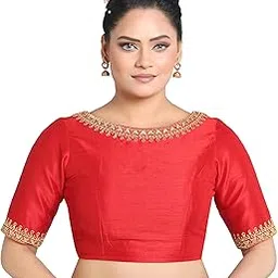 Women's Polyester Solid Pattern Embroidered Readymade Saree Blouse-image-2