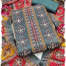 nayanthara trends Women's Silk Digital Printed Dress Material With Mirror and Diamond Work-picture-68