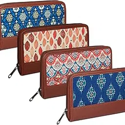 Pack of 4 Wallet for Women, Long Zipper Ladies Wallet, Clutch Wallet for Girls, Vegan Leather & Khadi Purse for Female, Card Cash Coin Holder-image-18
