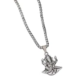 divisha Oxidized brass Lord Ganesha Pendant Necklace with Long Chain for Men & Women | Antique Finish Ganpati Bappa Locket | Religious Jewellery for Good Luck & Prosperity-picture-14