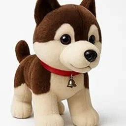 Bunde Plush Husky Puppy Stuffed Animal Toy, Soft Brown and White Cuddly Dog with Red Collar and Bell, Cute and Adorable Plushie for Kids, Gifting and Home Décor (40 CM)-picture-23