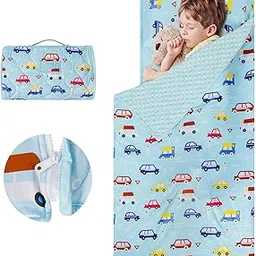 YCDTMY Nap Mats with Pillow 55‘’*29‘’, Cotton Toddler Sleeping Bag with Removable Minky Blanket, Daycare Nap Mat for Preschool Kindergarten, Kids Sleep Mats Napping Mat for 2-7 Years, Blue Car-picture-34