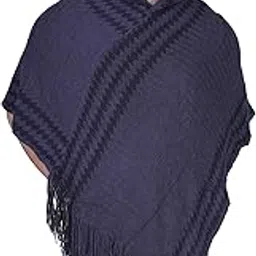 manra Men's Woolen Hooded Neck Solid Frill Poncho with Cap for Winter, Warm and Soft Wool, Stylish and Comfortable, Perfect for Casual Wear, Outdoor and Travel, Gifting (L, NAVY BLUE)-picture-15