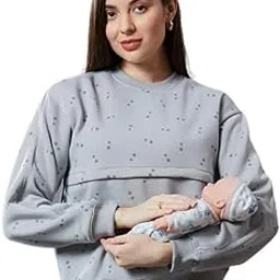 true shape Maternity Tops for Mothers with Zip | Stylish Printed Sweatshirt with Concealed YKK Zipper in Knitted Fleece for Pre & Post Pregnancy-picture-41
