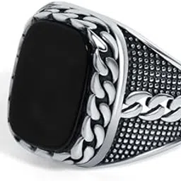 raajraani Pure Melanite 925 Sterling Silver Ring for Men, Oxidised Silver Finish | Gift for Him (9.5Gms)-picture-26