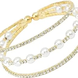 saaz jewel Pastel Floral Bracelet Pearl Embellished Stretch Bangle, Multi-Colour Enamel Flowers bracelet for Women Stylish Adjustable Bracelet for girls Accessories Jewellery for Women Girls image 1
