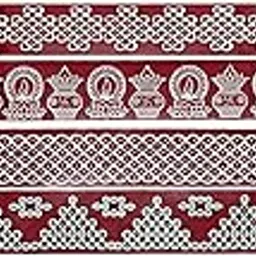 Premium Maroon Border Kolam Stickers/Maroon kolam Sticker/Rangoli Stickers for Pooja Room/Floor Hall Decor Waterproof PVC Vinyl/Self-Adhesive (W 75.5 X L 6.4 cm) (Combo Pack of 4 Stickers) (Design 2)-image-73
