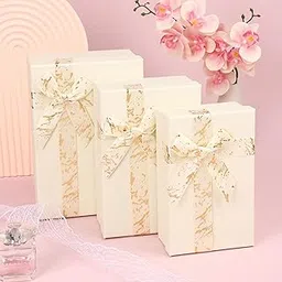 HOME ELEMENTS 3 Pcs Set of Luxury Gift Box Set With Bow, Bridesmaid Box, Decorative Present Boxes for Diwali Christmas Wedding Birthdays Special Occasions Gift Hampers (Beige)-image-87