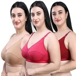 INKLEIDER Cotton Non-Wired Padded Full Coverage Bra, Comfortable Everyday Bra for Women (Pack of 3) Pack of 3 42B-image-1