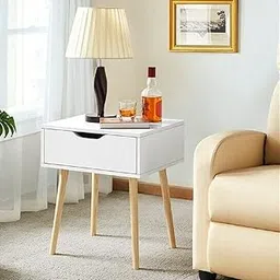 woodwallz Nightstand Bedroom White Beside Table Made of MDF, Night Stand with 1 Drawers end Table for Bedroom/Living Room-White-picture-15