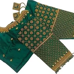 Maggam aari Hand Made Heavy Work Blouse Piece New Green- 1 Meter unstriched-picture-37