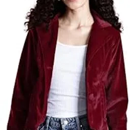 leather retail Women’s Maroon Casual Velvet Jacket with Button Closure | Lightweight & Stylish Outerwear-picture-23