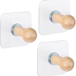 ZURATO Self Adhesive Wood Hooks, Both Door Mount and Wall Mount Compatible, Waterproof Hooks, Max Weight 4 Kg, Pack of 3 Hooks, Color : Clear-image-9