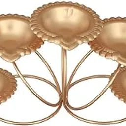 Auslese Robotics Handicrafts Metal Panchdeep Tea Light Candle Holder Gold Coated for Home Décor, Diwali & Navratri Festival Gift-image-47