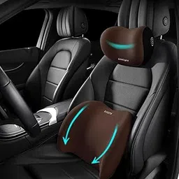 Sothuba Car Lumbar Support Pillow and Car Neck Pillow Kit, Ergonomic Car Seat Headrest & Lumbar Cushion with Adjustable Strap for Neck Back Pain Relief, for Office Chair/Truck/Wheelchair (Coffee)-image-43