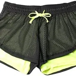 ftk Women’s Mesh Sports Shorts with Inner Lining | Quick-Dry Fake Two-Piece Gym & Running Shorts | Light Green-XL-picture-52
