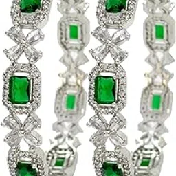meerwal jewels Silver Plated American Diamond Emerald Cut Studded Bangle Jewellery Set for Girls and Women-picture-32