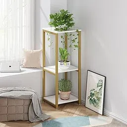 Plant Stand Indoor Outdoor,Tall Metal Plant Stands, 3 tier Flower Pot Plant Holder, Modern Plant Shelf for Corner Living Room Garden Balcon (Gold & white)-image-6