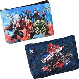 kuber industries Polyester Pack of 2 Pencil Pouch | School Geometry Pouch | Square Stationary Pouch | Pen-Pencil Box for Kids | Pencil Utility Bag | Marvel Pencil Organizer | Black & Navy Blue-picture-12