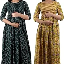 mangla kurti Women's Cotton Printed Maternity Gown Feeding Nighty A-line Maternity Dress Kurti Gown for Women (Po2-Gown-006)-picture-12