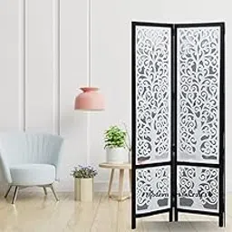 Alif Krafts Wooden Laser Partition Screen || Room Divider Traditional Laser Wooden Stand || Separator for Livingroom Bebroom || Balcony Divider Panel with White & Black Color 2 Panel-picture-12