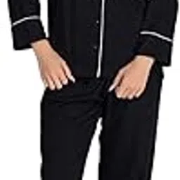 moomaya Women's Cotton Jersey Pajama Set - Ultra-Soft, Button-Down Sleepwear With Notch Lapel Shirt-picture-44